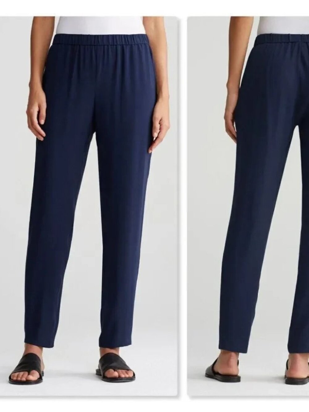 NWOT Eileen Fisher Pants Womens Blue Silk Crepe Slouchy Ankle Pull On Medium